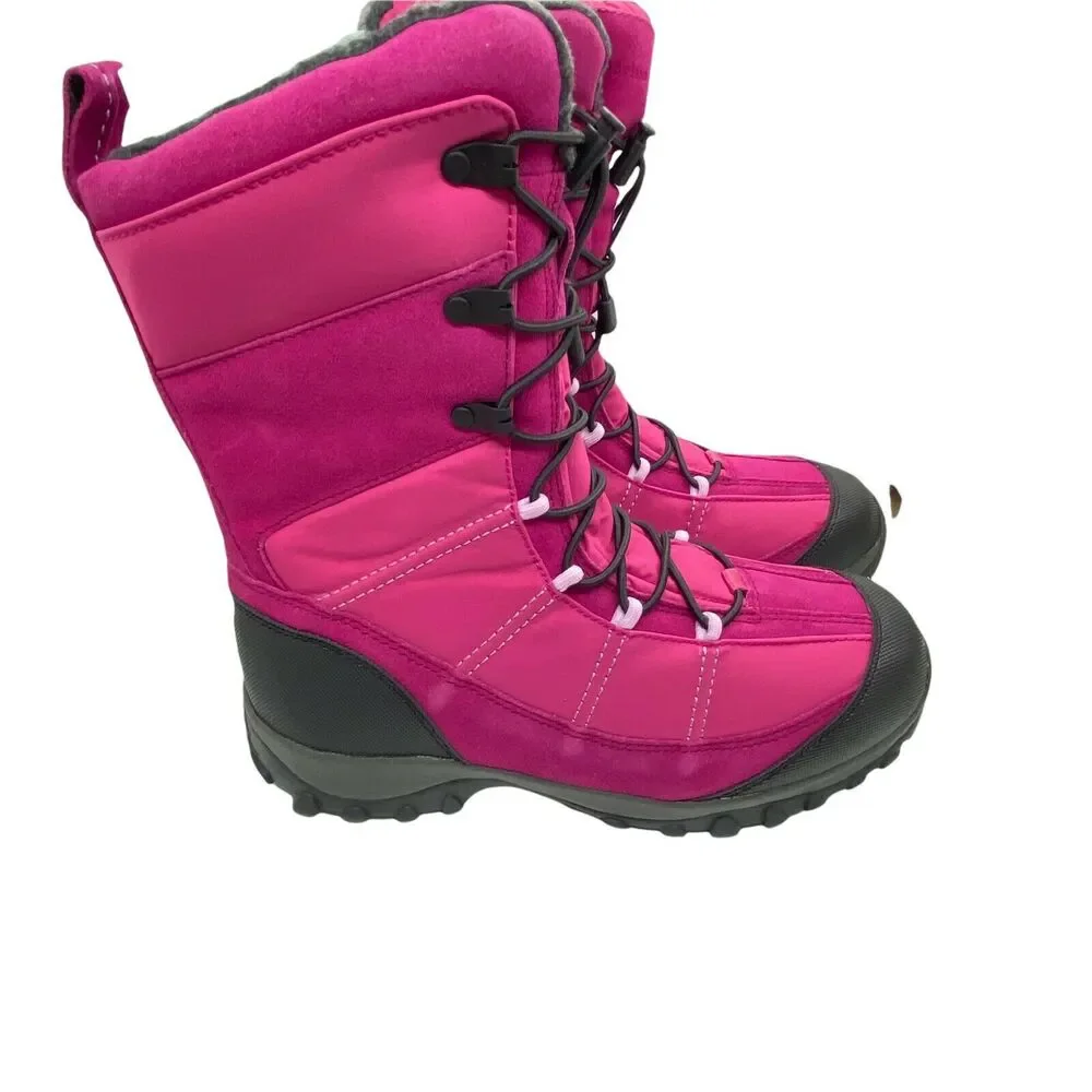 Lands End Winter Boots Women’s 30525 Pink Laceup Round Toe Mid Calf size 6M NWOT